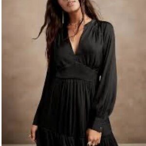 NWT Banana Republic Balza Black Ruffled Babydoll Long Sleeved Mini Dress Size XS